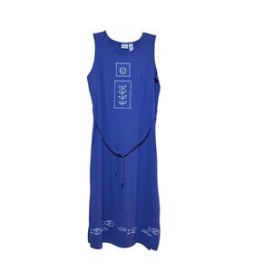 Vintage Bobbie Brooks Maxi Dress 16 Nautical Embroidered Sleeveless Tie Back